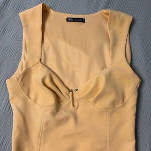Zara Butter Yellow Bodysuit Top with Sweetheart Neckline